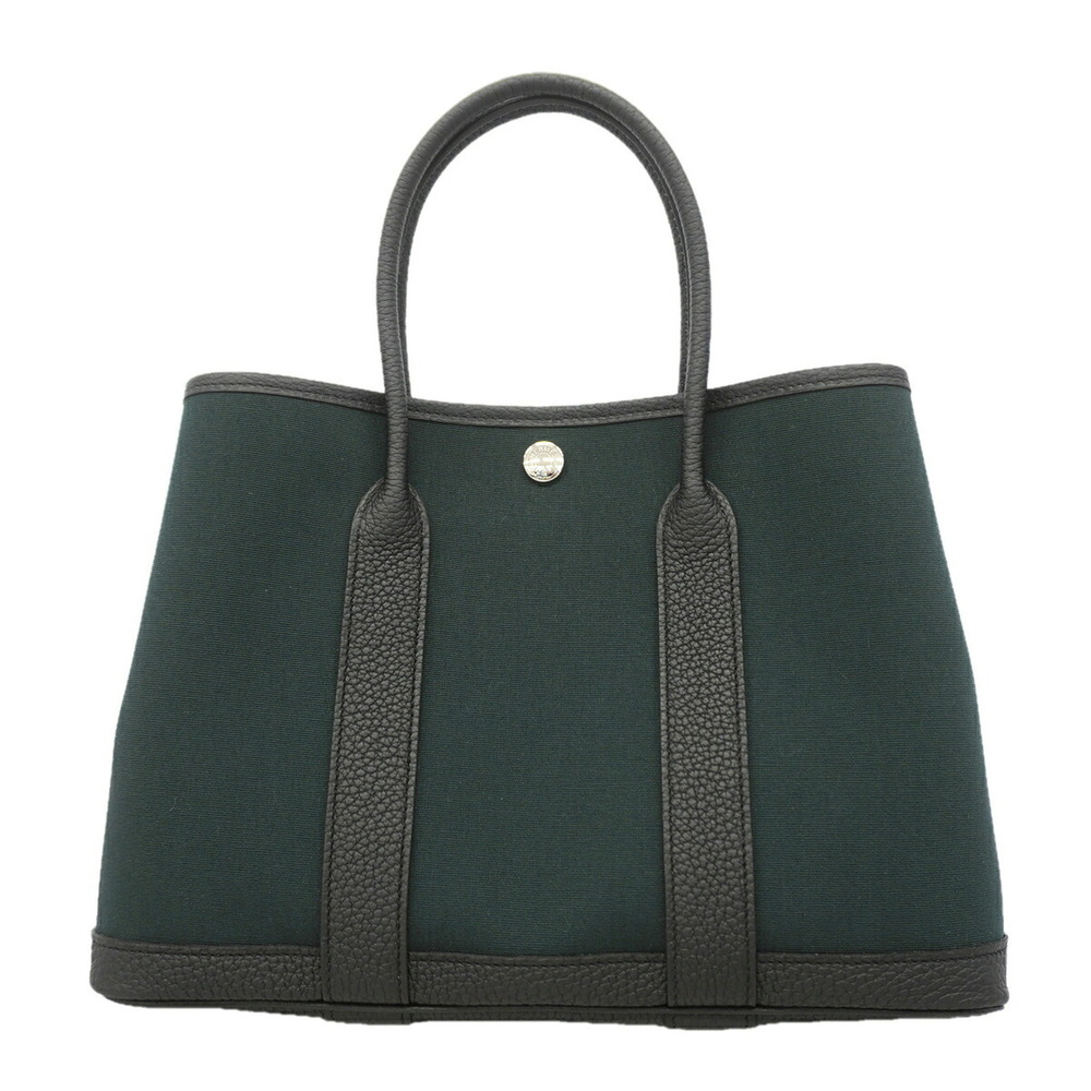Hermes Garden TPM Tote Bag, Toile Officier Negonda, Black/Khaki, G Stamp, Wom...